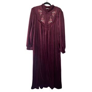 Jasmine Rose Intimates Burgundy Velvet Floral‎ Embroidered Robe Nightgown XL